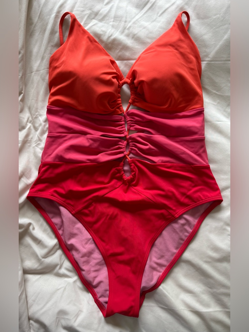 Boden Colorblock Pink-Red One-Piece Swimsuit